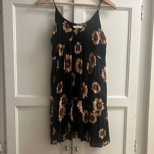 Sunflower Print Black Dress
